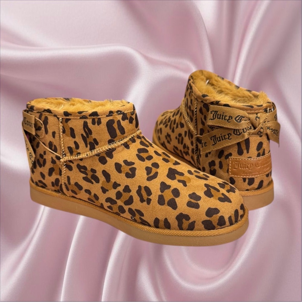 Juicy Couture Leopard Print Mini Boots Faux Fur Lined‎ Size 7